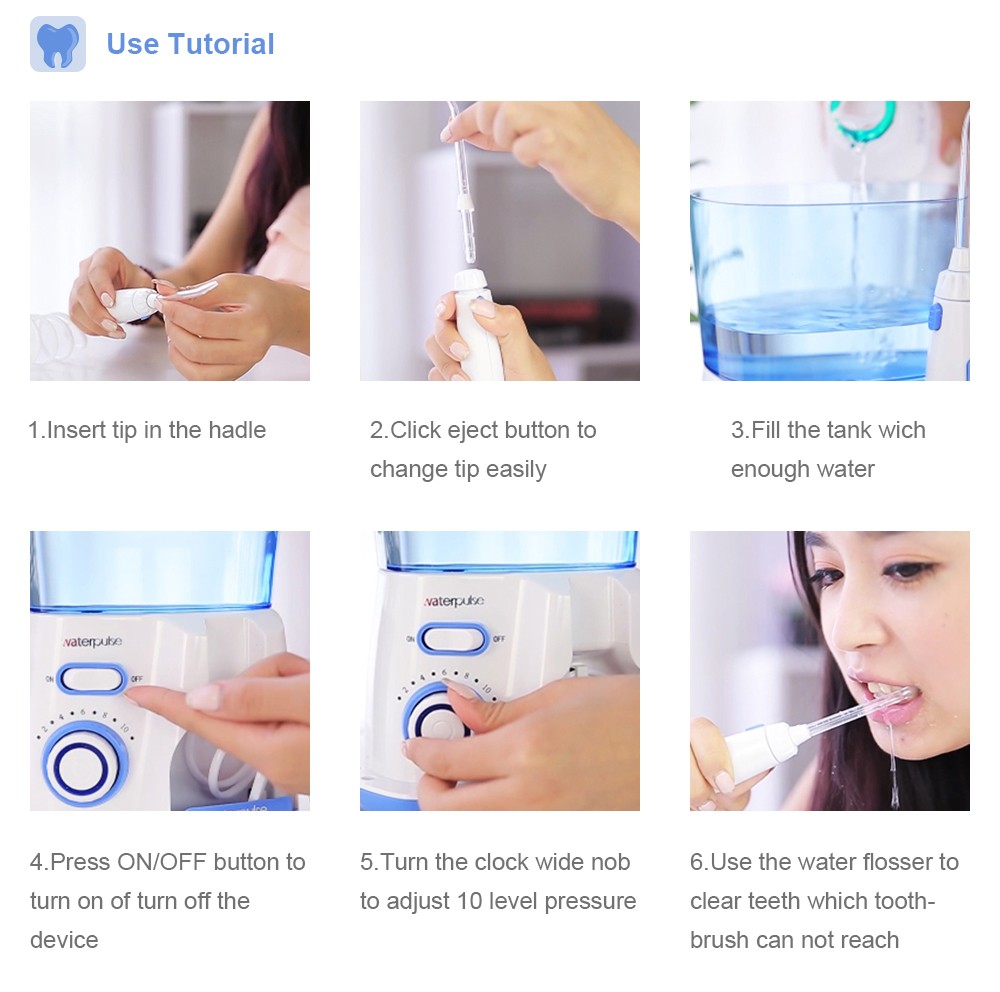 Waterpulse الفم الري v300 12 ضغط جهاز تنظيف الأسنان بالماء 800 مللي الأسنان نظافة الأسرة الرعاية الري الأسنان نفاثة مياه للأسنان 5 تلميح