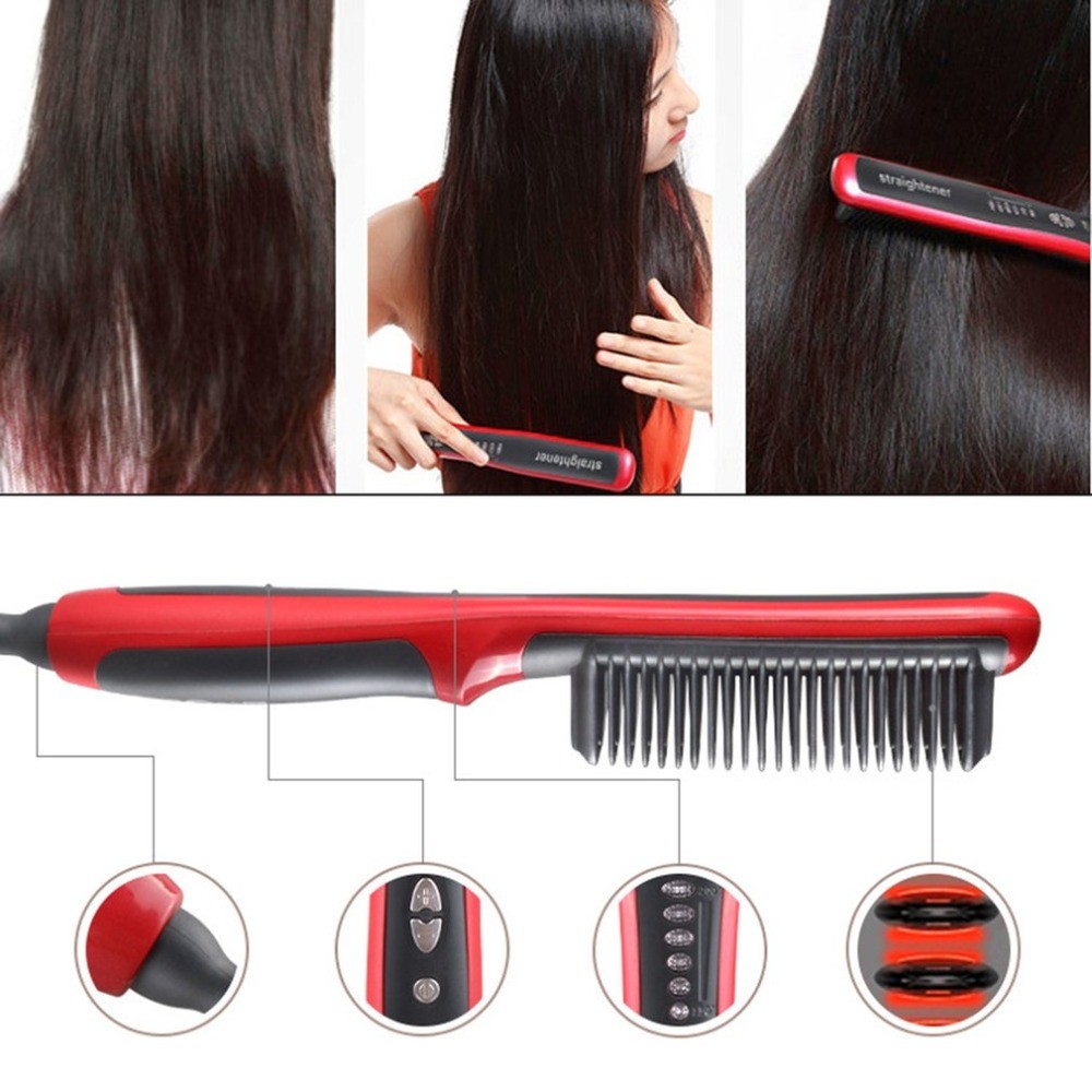 ASL-908 Hair Straightener 2022 Durable Electric Straight Hair Beard Comb Brush Heated Ceramic Hair Straightener Brush EU Plug