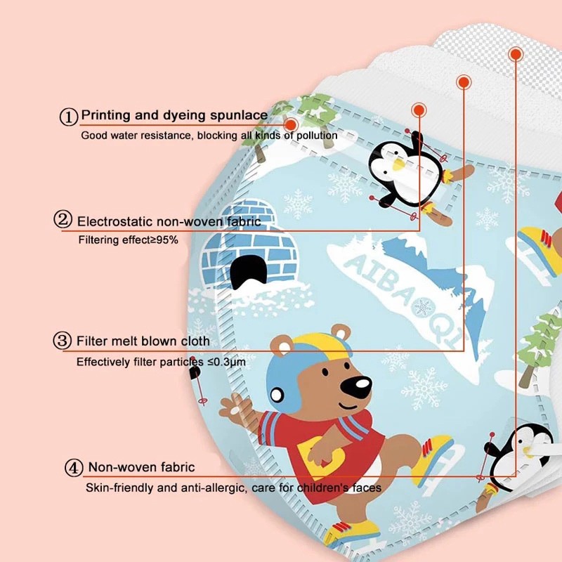 Kn95 أقنعة الاطفال الفم قناع الوجه n95 التنفس ثلاثية الأبعاد الكرتون طباعة بنات بنين الطفل قناع غير قابل لإعادة الاستخدام ffp2fan الأطفال FPP2 أقنعة
