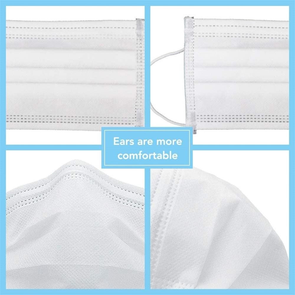 10-200pcs Disposable Face Mask 3 Ply Non-woven Mouth Mask Anti PM2.5 Dust Masks Elastic Earloop Respirator Mask Filter White Masken