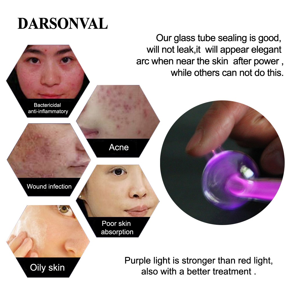 Darsoval high frequency facial machine for hair facial electrotherapy wand argon acne treatment d arsonval skin care