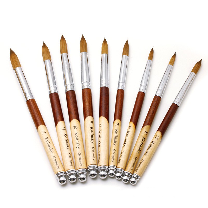 1pc Kolinsky Acrylic Nail Art Brush UV Gel Polish Carving Pen Brush Liquid Powder Nail Drawing Wood Handle Minh Hair Brushes Set