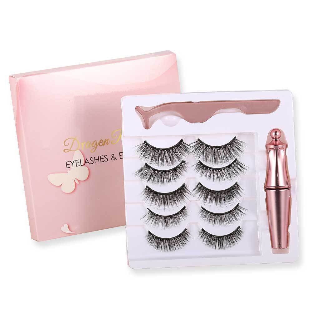 5 Pairs 3D Mink Magnetic False Eyelashes Waterproof Liquid Eyeliner Tweezers Long Lasting Makeup Tool