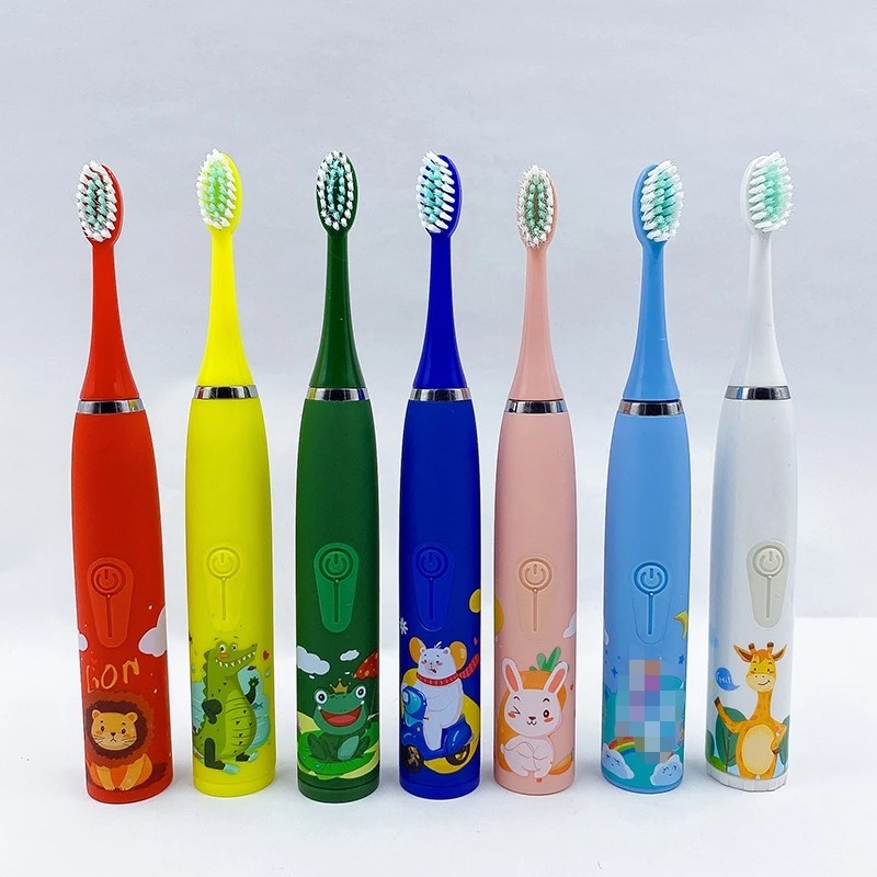 Children's Electric Toothbrush Cartoon Pattern for Kids with Replacement Teeth USB Charger Ultrasound Replaceable Head