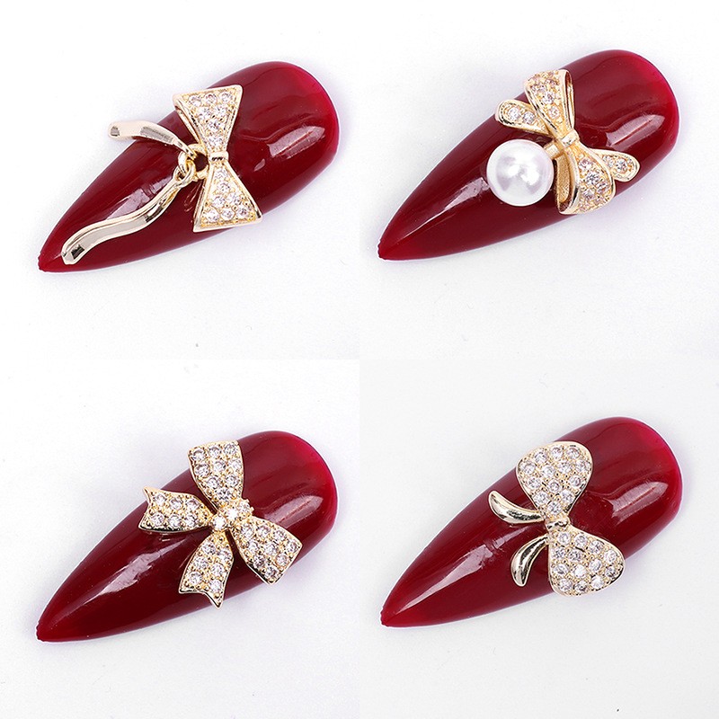 Nail Art Jewelry Net Red Nail Art Real Gold Zircon Bow Jewelry Micro-inlaid Nail Diamond Decoration G-2287 Nail Art Decorations