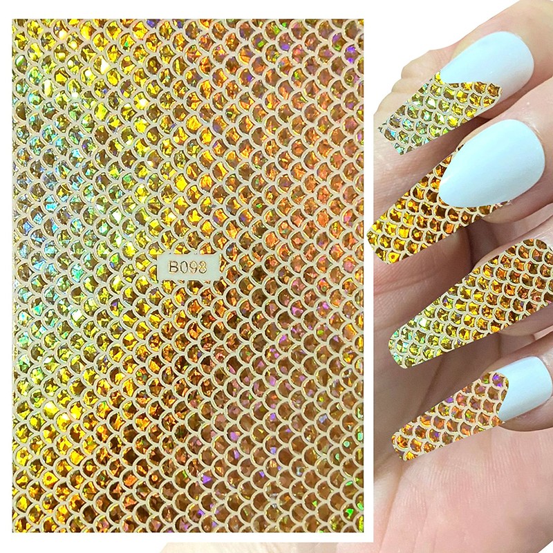 1 Sheet Nail Art Holographic Fish Scales Shaped Sticker Self Adhesive 12 Colors Nail Foil Decals Manicure Adhesive Laser Decals