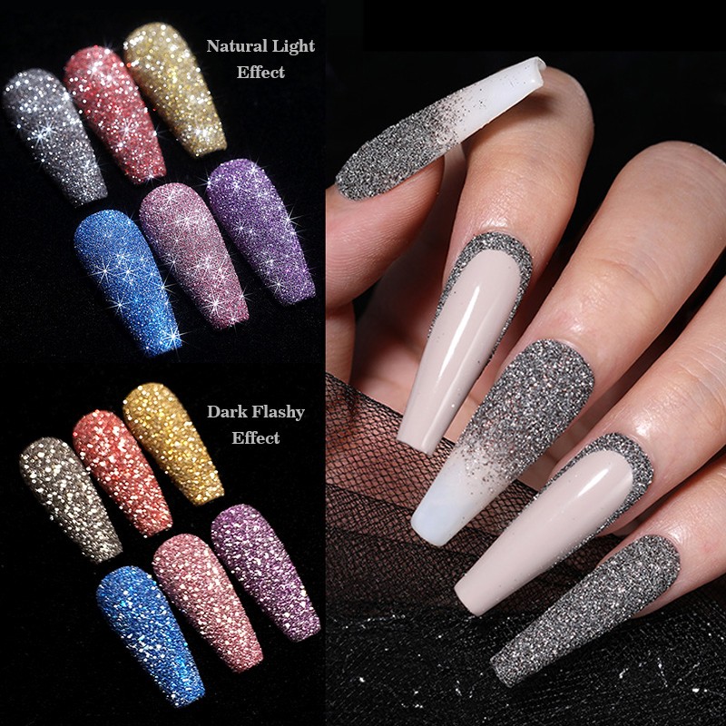 Gold Sliver Nail Reflective Crystals Powder Rainbow Glitter Shiny Pigment Iridescent Glass Micro Drill Nails Art Decoration