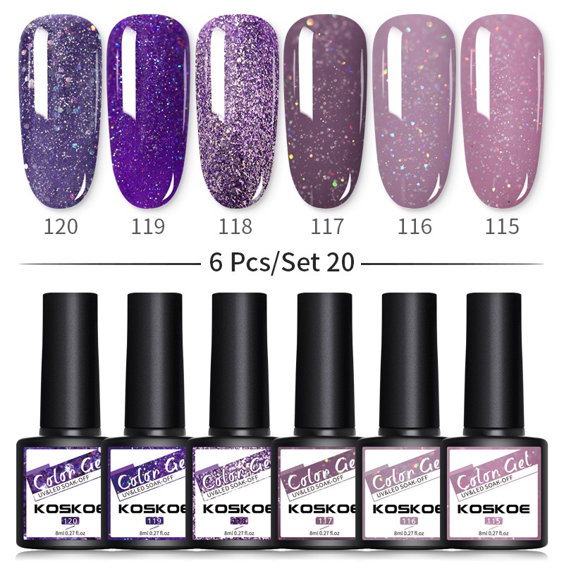 KOSKOE Gel Nail Polish Set 2/4/6pcs Hybrid Varnish Soak Off Gel UV LED Glitter Vernis Semi Permanent Nail Art Gel Polish Kit