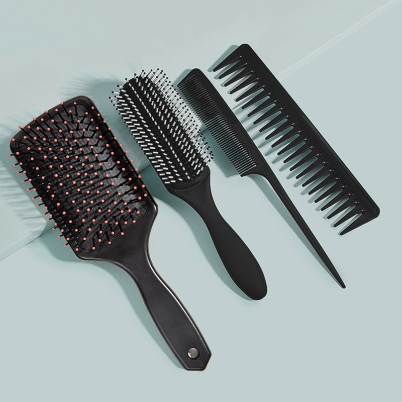 4pcs Painless Black Hair Styling Comb 4 in 1 Paddle Hair Brushes Hair Styling Comb Kit All Hair Type for Female Male