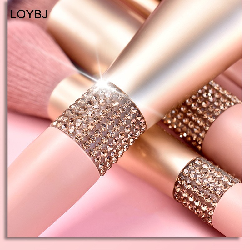 Loebig 10pcs Diamond Makeup Brushes Set Cosmetic Blending Tool Powder Foundation Blush Highlighting Eyeshadow Eyebrow Eyelash Brush