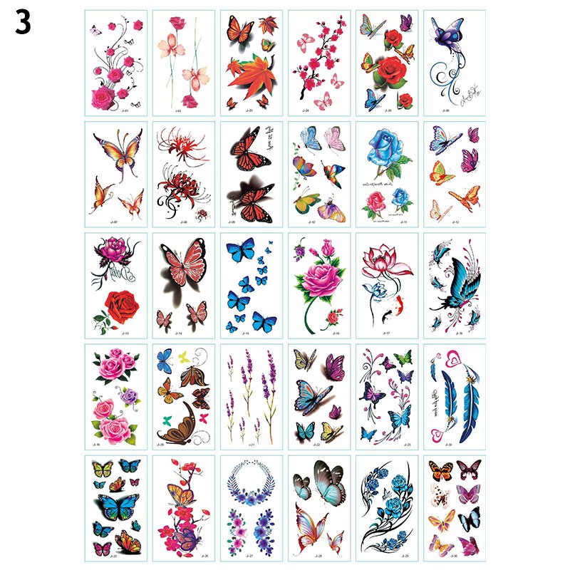 Women Temporary Tattoo Sticker Pink Butterfly Flower Feather Lotus 3D Fake Tattoo Body Hands Arm Leg Temporary Tattoos Femme