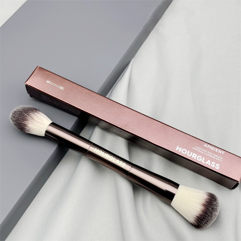 Hourglass Veil Ocean Double-end Makeup Brushes Soft Powder Highlighter Sculpting Blush Bronze Metal Handle Cosmetic Tools