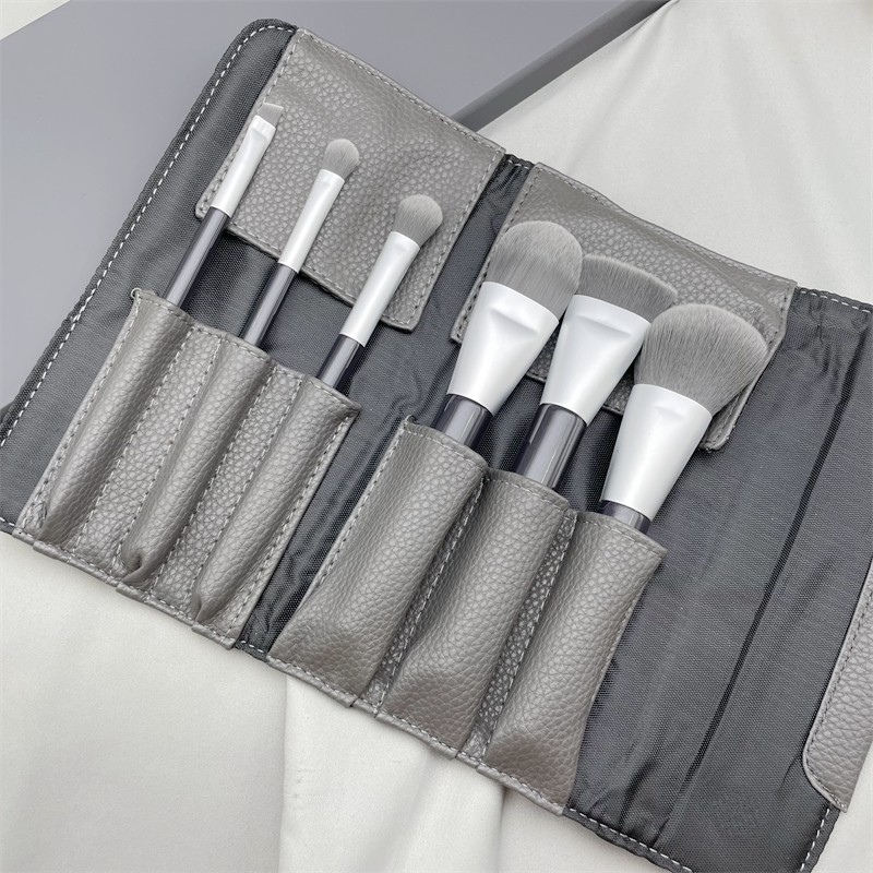 Sephora 6Pcs Set Makeup Brushes With Bag, Charcoal Infused Concealer Loose Powder Precision Sweep Foundation Eyeliner Brush Kit