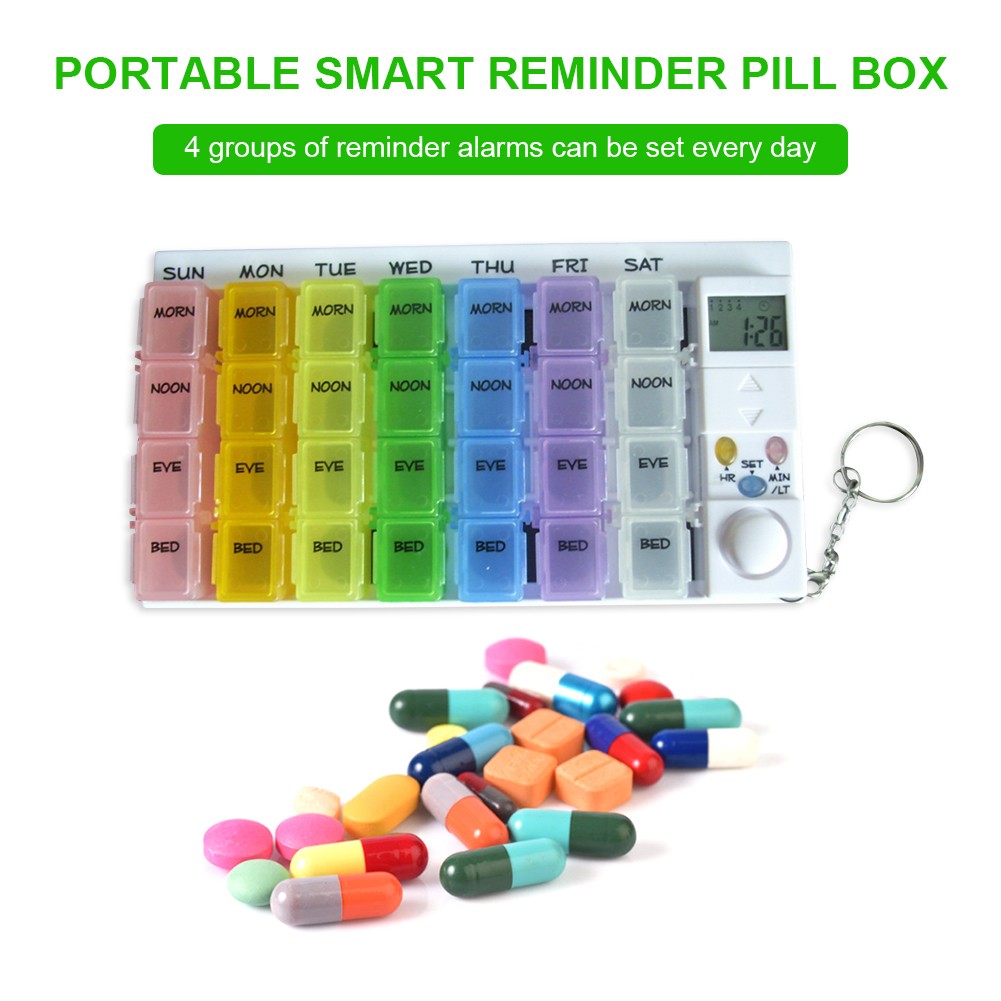 28 Grids Weekly Pill Storage Pill Dispenser Alarm Clock Luminous Alarm Clock Timer Reminder Pill Dispenser