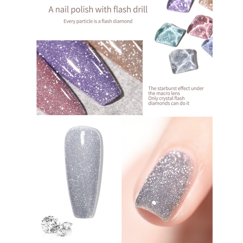 1 Pack Glitter Gel Nail Polish Iridescent Sparkling Sequins Reflective Semi-Permanent UV LED Nail Gel Varnish TSLM1