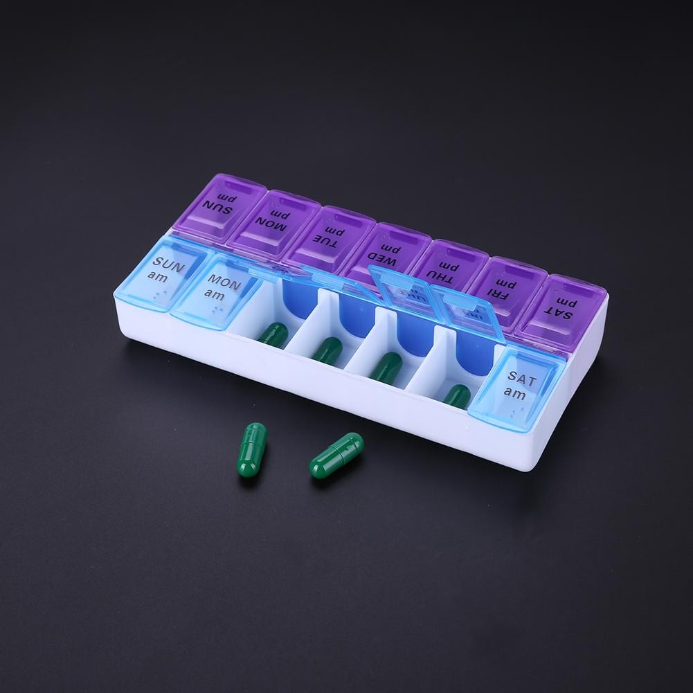 7/14 Grids 7 Days Weekly Candy Pill Case Medicine Tablet Dispenser Organizer Pill Box Splitter Pill Storage Case Organizer Container
