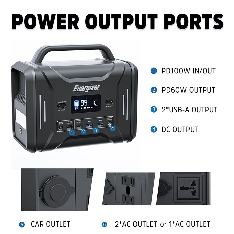 Energizer Portable Power Station 300W / 320Wh Solar Generator Fast Charging by LiFePO4 External Batteries Emergency PPS320