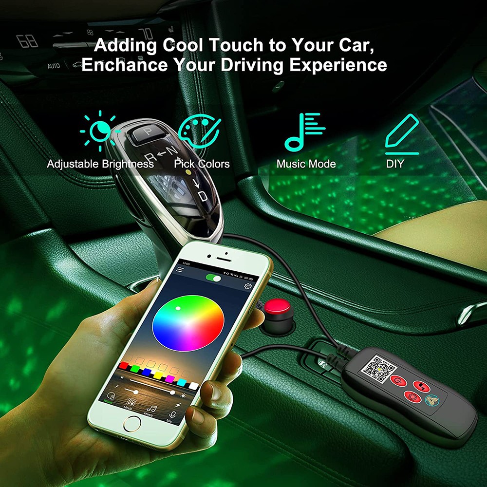 NLpearl RGB Galaxy LED Car Ambient Interior Light Usb Cigarette With App Remote Control Auto Foot Atmosphere Decorative Lamp