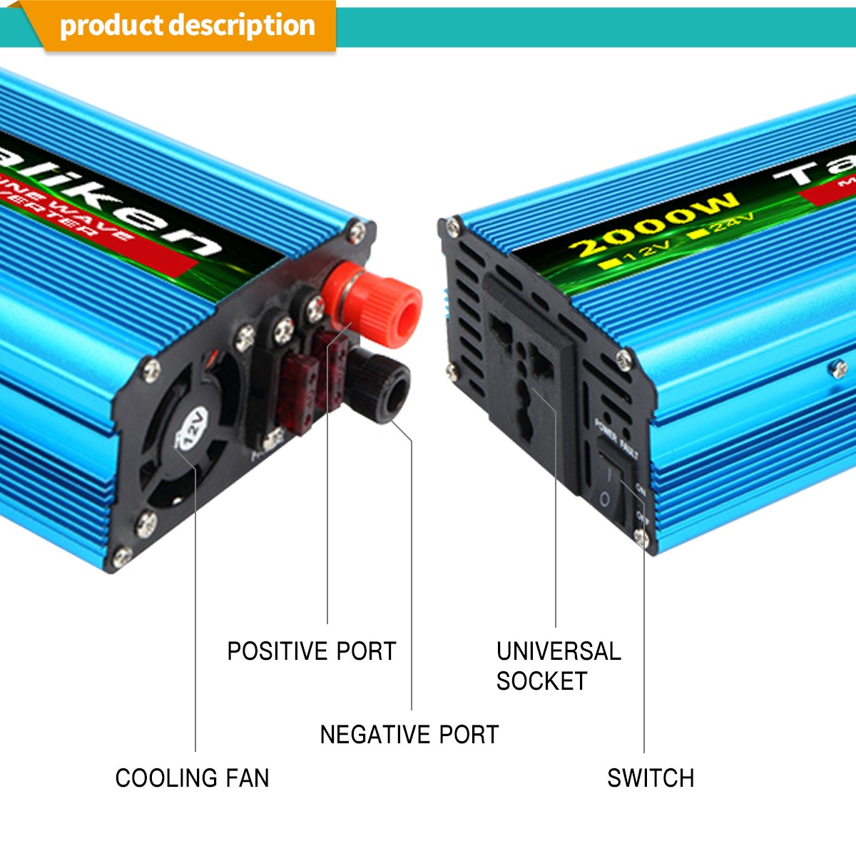 2000W Peak Power Inverter DC 12V/24V to AC 220V Auto Portable Charger Converter Converter Modified Sine Wave Universal Socket