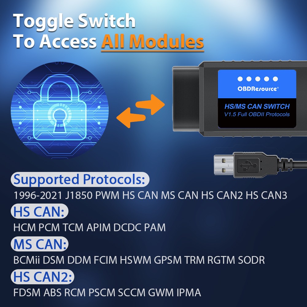 OBDResource ELM327 USB V1.5 FORScan لفورد مازدا لينكولن الزئبق الترميز ELMconfig FoCCCus HS MS يمكن التبديل F150 F250 F350 F450