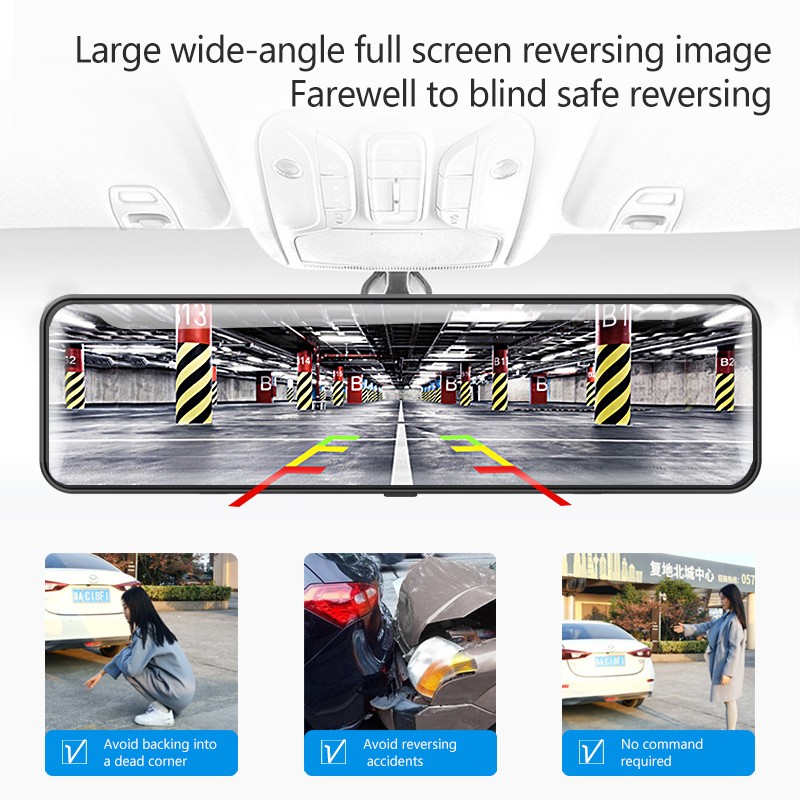 TOTNG Car DVR Touch Screen Stream Media Dual Lens 1080P Video Recorder 12" Dashcam Rearview Mirror With 1080P Rear Camera