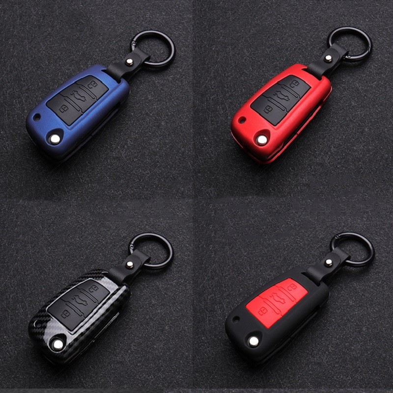 Carbon Fiber Silicon Flip Car Key Cover Case Cover Protector For Audi A1 A3 A4 A6 TT Allroad Q3 Q7 R8 S6 SQ5 RS4 2018 Keychain