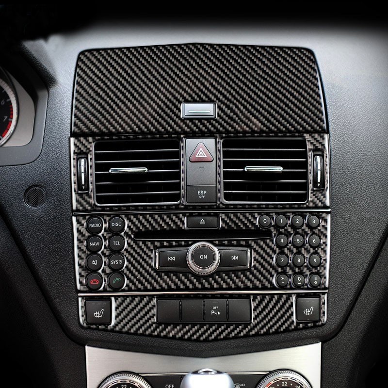 Carbon Fiber For Mercedes-Benz C Class W204 Car Interior Gear Shift Air Conditioning CD Reading Panel Light Cover Trim Car Stickers