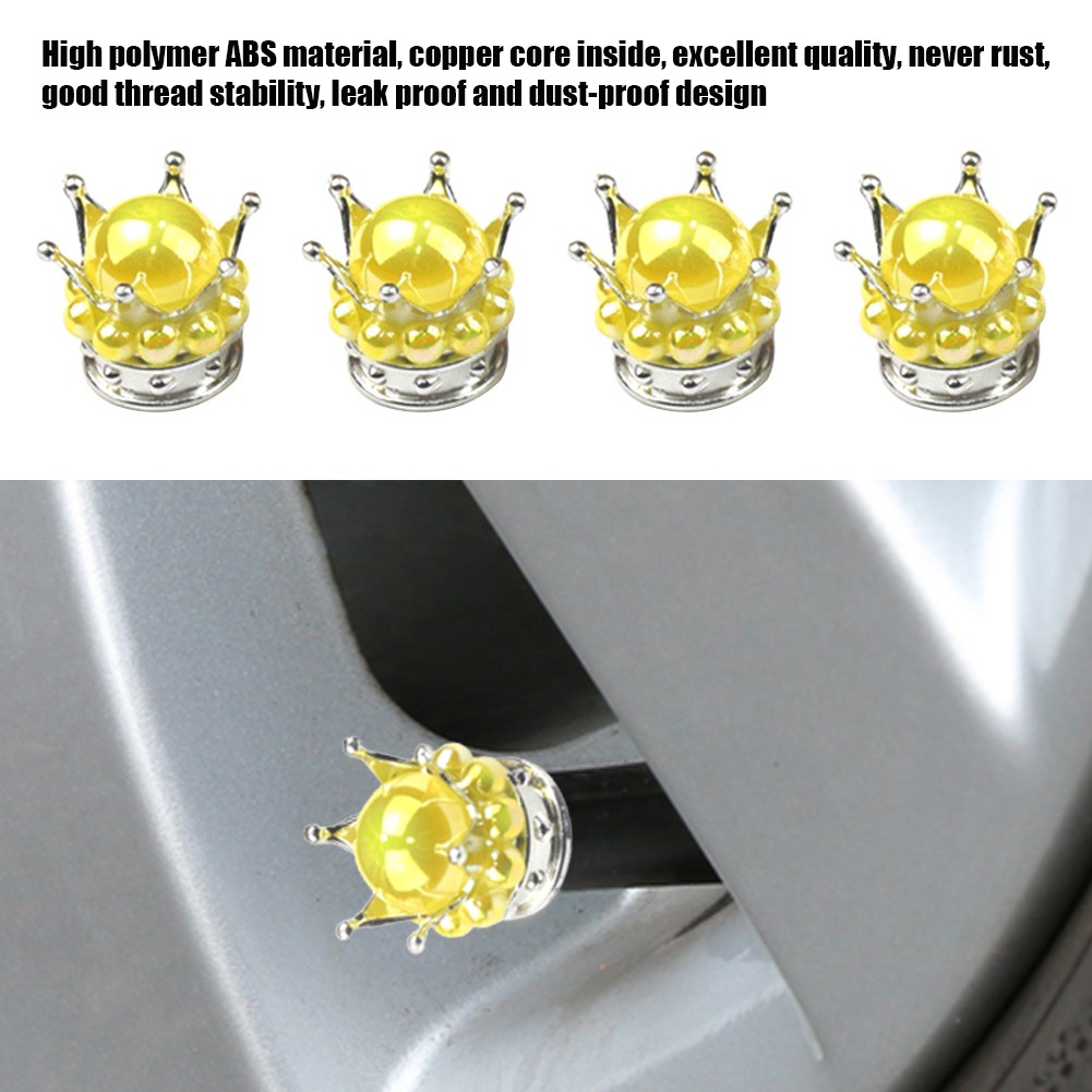 4pcs Universal Crown Car Tire Valve Caps Replacement ABS Dust-proof Car Wheel Tire Valve Cover Cover Car Accessories