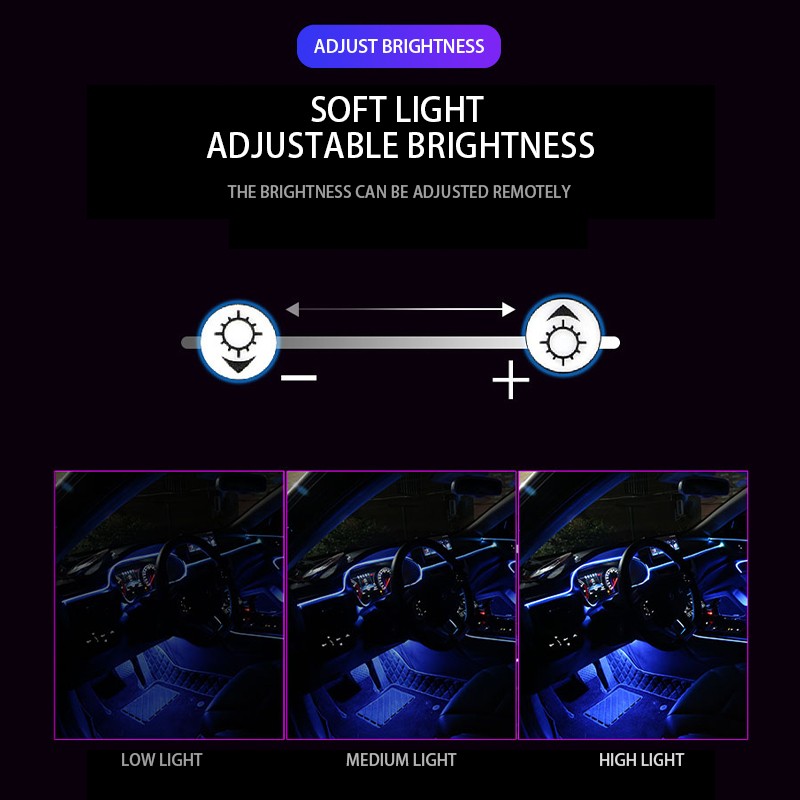 Auto Rear Car Neon Lamp Interior Ambient Lighting Lights RGB Atmosphere Lamp Fiber Optic for Automobile APP Control LED Strips