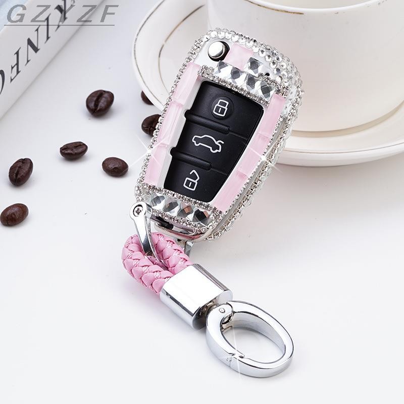 Luxury Diamond Crystal Styling Car Key Case Cover For Audi A1 A3 A4 A5 Q7 A6 C5 C6 Auto Remote Control Holder Shell Keychain Accessories