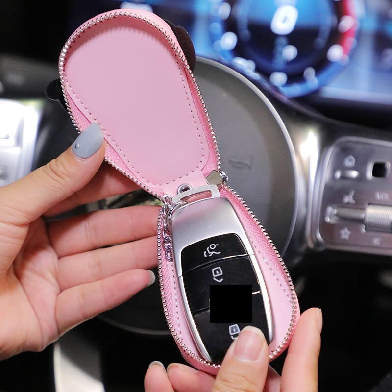 Genuine Leather Car Key Case Mini Car Key Cover Cute Keychain Storage Bag Purse Key Chain Pendant Girl Gift Car Accessories