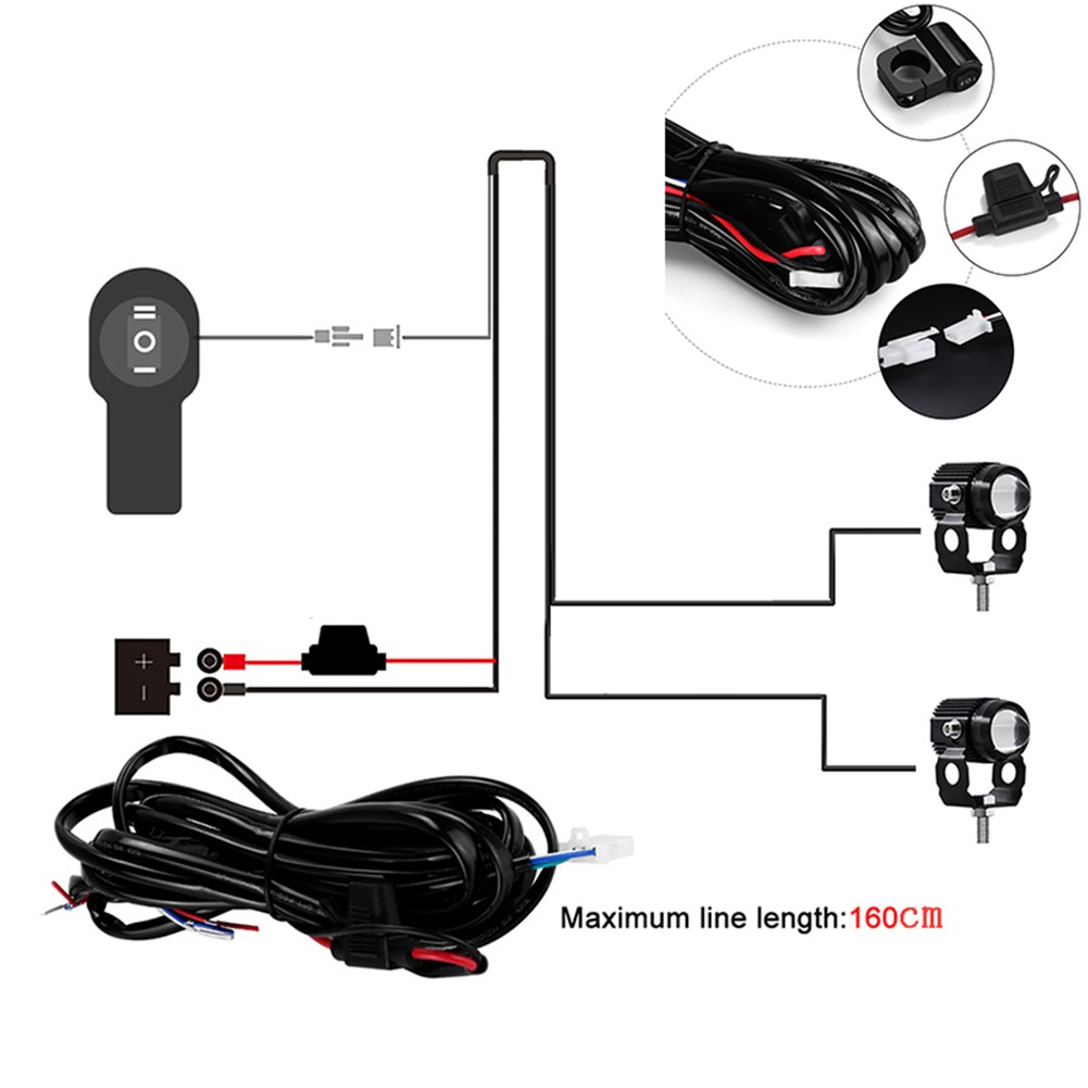 Motorcycle LED Lights Wire 12V 1.6 2.2M Wiring Switch Harness Relay Loom Cable Kit Fuse For Motorcycle Driving LED Fog Lamp