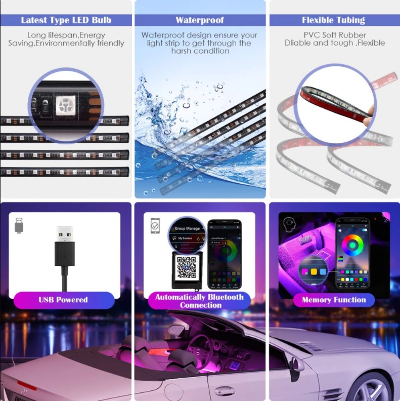 NLpearl Car LED Auto Interior Decorative Lights Car LED Foot Light 36/48 LED Atmosphere Lamp Ambient Lamp Remote Control