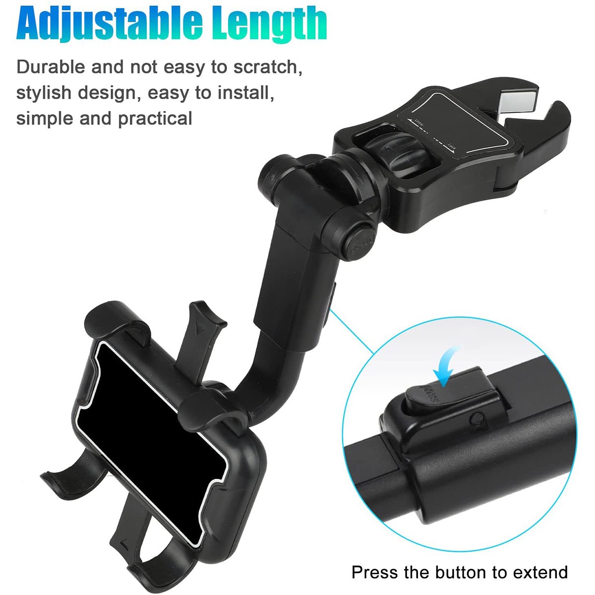 car rearview mirror universal phone holder cell phone t phone holder for phones 2.67-3.70in extend auto phone holder