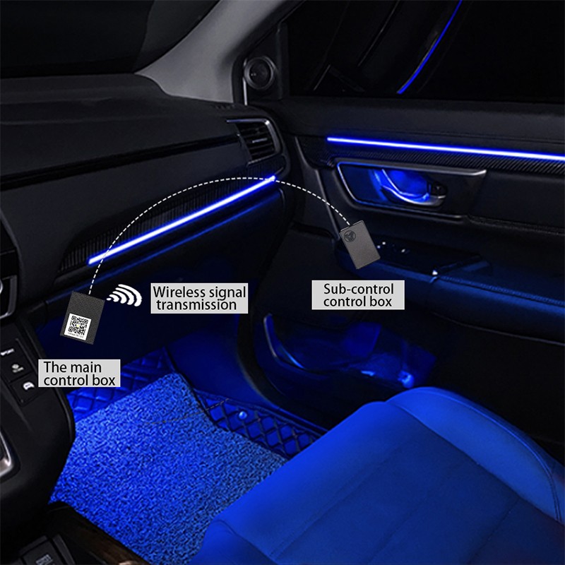12V Acrylic Interior Atmosphere Light RGB Car Optical Strip APP Voice Control Independent Connection Module Decor Ambient Lamp