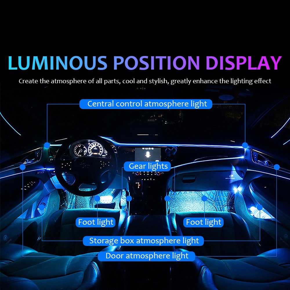 10 in 1 Car Atmosphere Lights USB RGB LED Strip Lights With APP Remote Control Auto Interior Decorative Ambient Dashboard Neon Lamp For Car Accessories