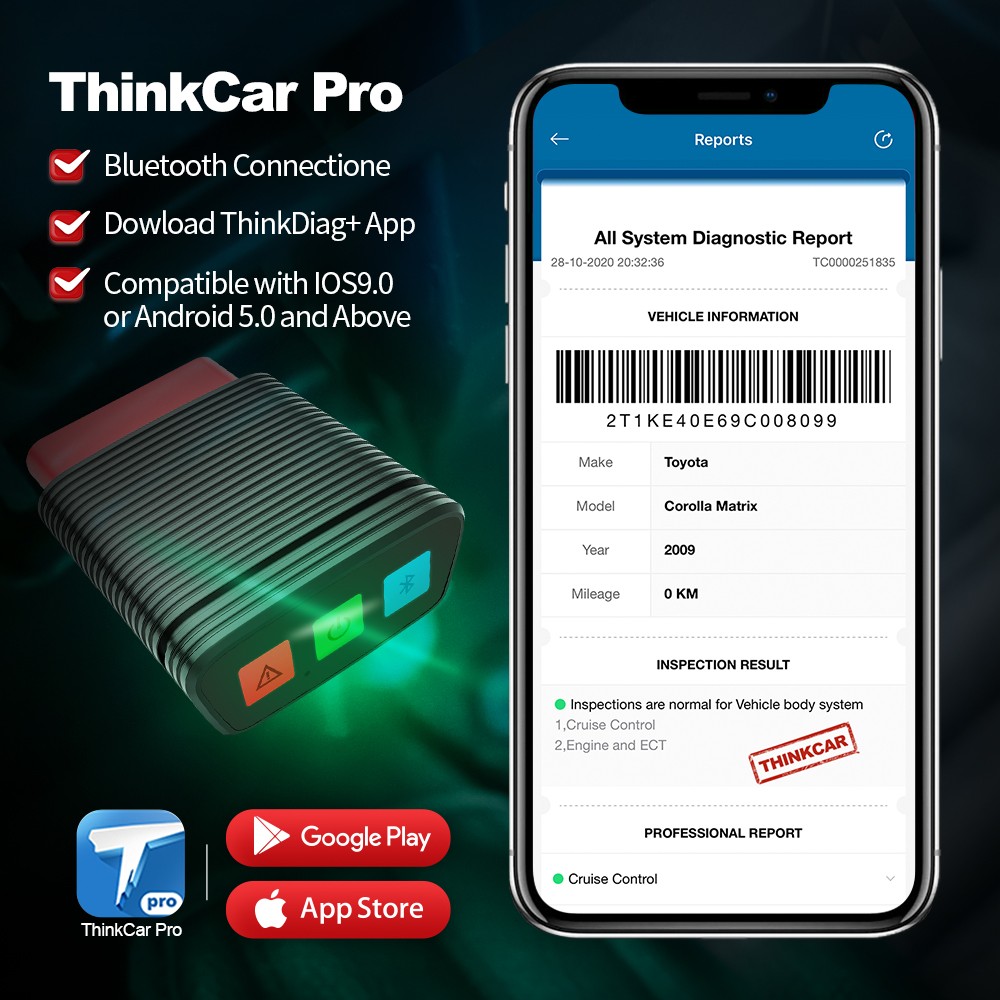 THINKCAR Pro Bluetooth OBD2 Scanner for iOS and Android Diagnostic Scan Tool with 5 Oil Service Reset/ETS/Injector/IMMO/SAS Free