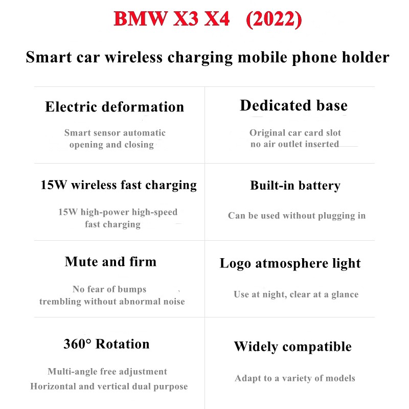 For BMW X3 X4 IX3 2022 Car Phone Holder Air Vent Wireless Charger 360 Rotating Navigation Bracket Support GPS