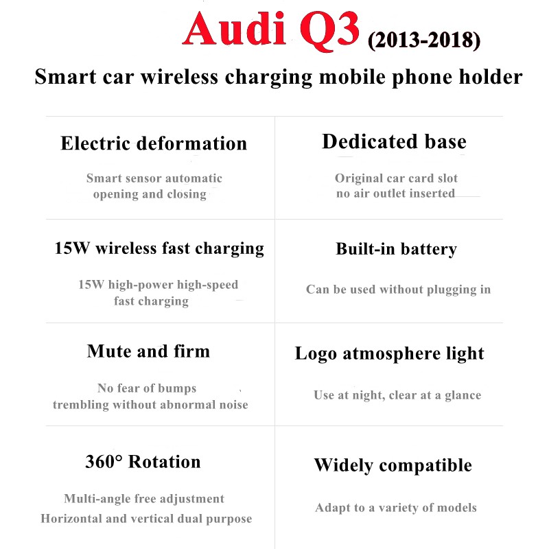 For Audi Q3 2013-2018 Car Cell Phone Holder Air Vent Wireless Charger 360 Rotating Navigation Bracket Support GPS With Logo