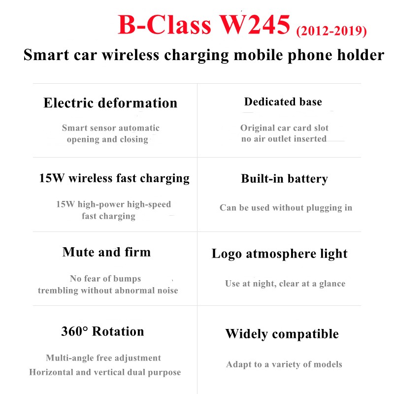 حامل هاتف السيارة شاحن لاسلكي 360 قوس دعم نظام تحديد المواقع لمرسيدس بنز B الفئة W245 W246 W242 B180 B200 B250 2012-2019