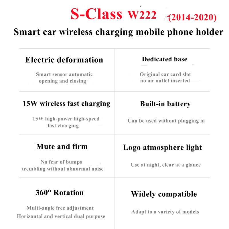 حامل هاتف السيارة شاحن لاسلكي 360 قوس دعم نظام تحديد المواقع لمرسيدس بنز S-Class W222 V222 X222 W140 S300 S320 S400 2014-2020