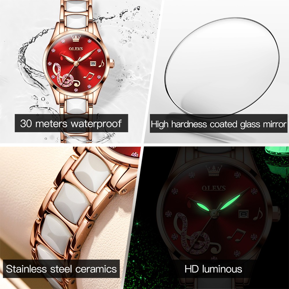 OLEVS Luxury Quartz Women's Watch Japan Elegant Movement Waterproof Women's Ceramic Watch Women's Wristwatch Gift for Female