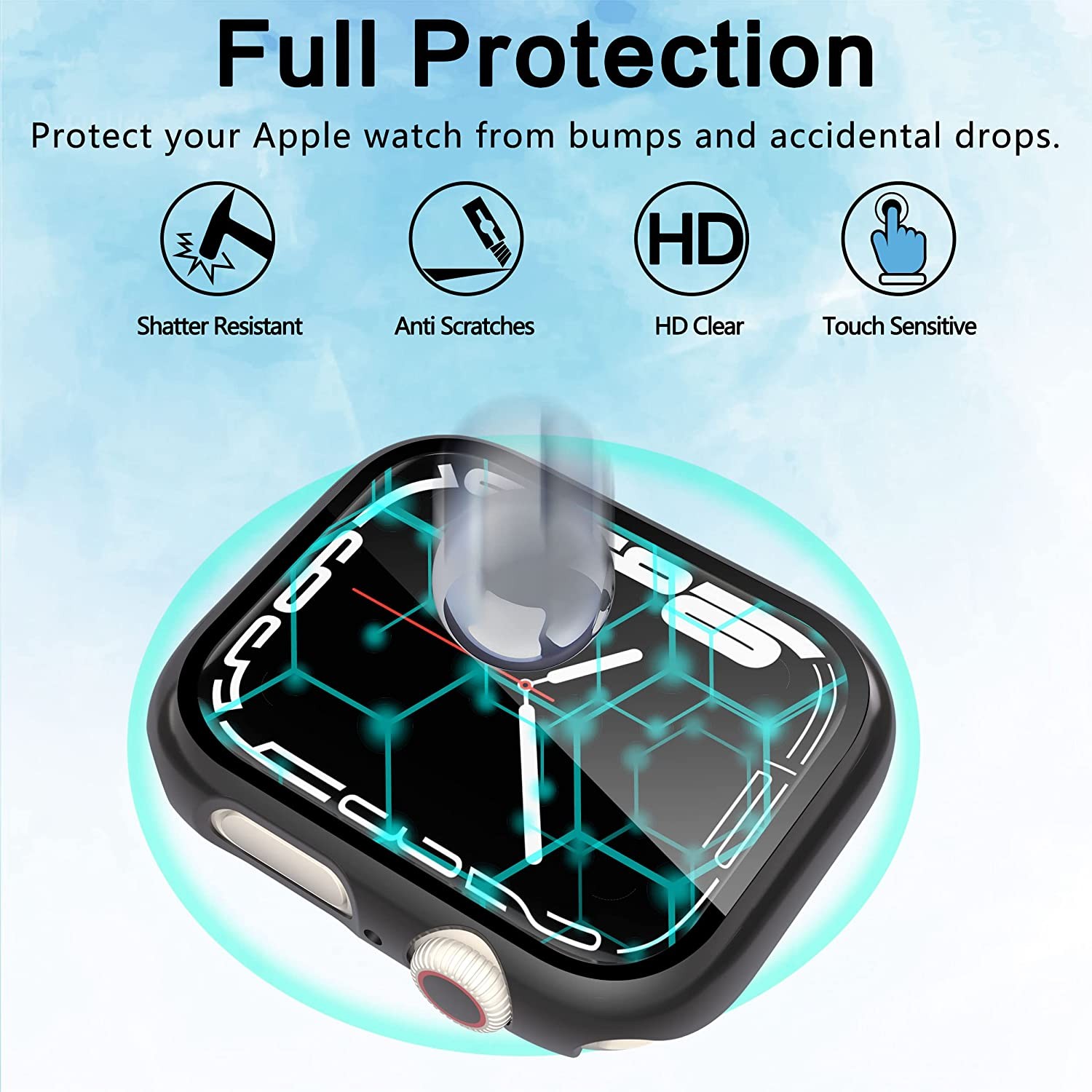 Case With Screen Protector For Apple Watch Series 7 45mm 41mm Case 2021 Hard PC Full Face Cove Absorbent Cover For iWatch 7 41mm