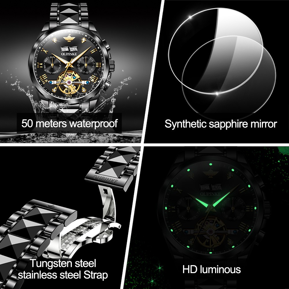 Original OUPINKE luxury automatic men's watch mechanical sapphire crystal waterproof fashion top brand hollow wristwatches