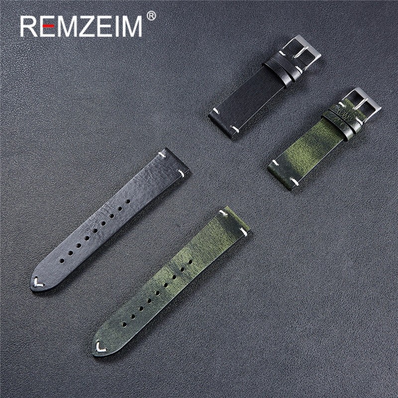 REMZEIM 18mm 20mm 22mm High-end Retro 100% Calfskin Leather Watch Band Watch Strap With Genuine Leather Straps 7 Colors