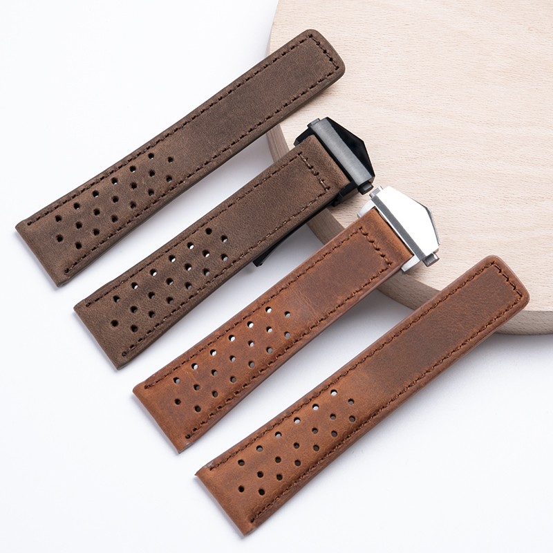 Cowhide Watch Band 22mm 24mm Watchband Fit For Tag Strap Heuer Watchband Genuine Crazy Horse Leather Bracelet Carrera