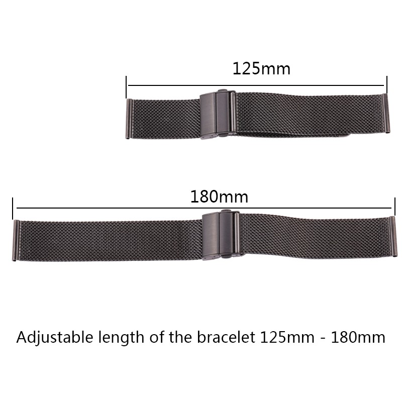 Milanese Mesh Loop Watchbands 16mm 18mm 20mm 22mm 24mm Silver Black Wrist Watch Bracelet Band Strap Clasp Deployment