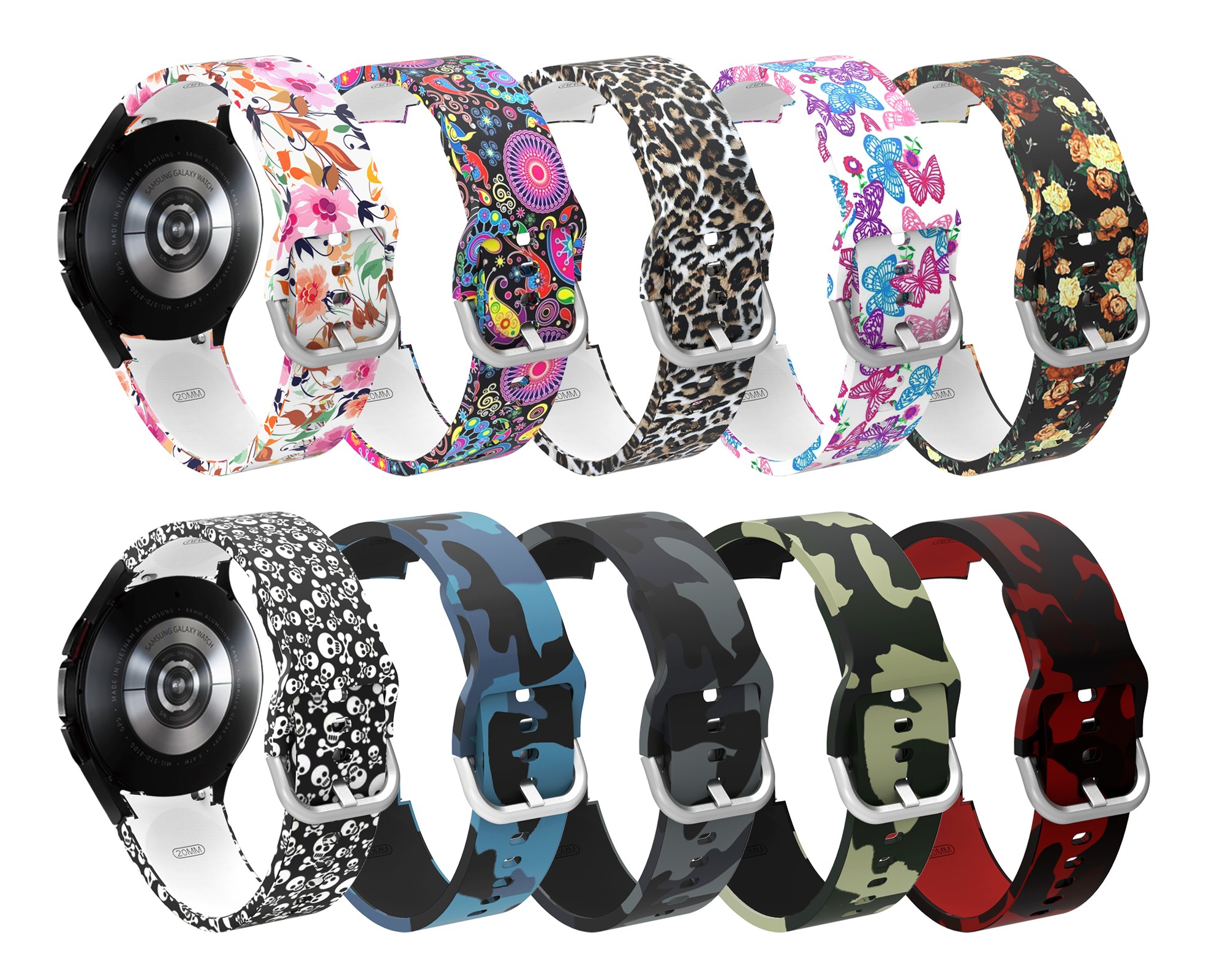 Colorful Printing Silicone Band for Samsung Galaxy Watch 4 Classic 46mm 42mm Watch 4 44mm 40mm Camouflage Strap for Watch 4 46mm