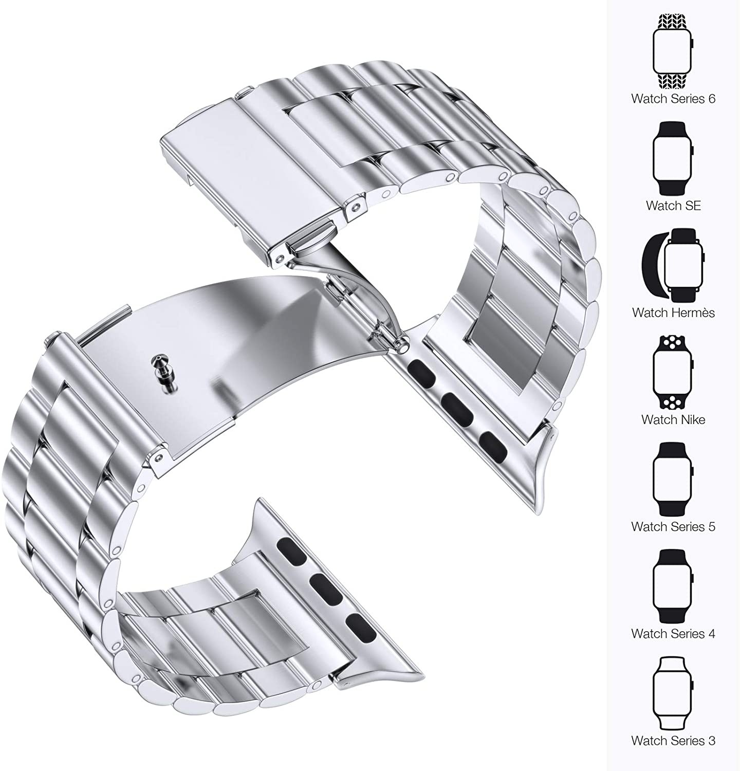 Metal Stainless Steel Strap Compatible for Apple Watch 44mm 42mm 40mm 38mm Men/Women Replacement Strap for iwatch 7 6 5 4 3 SE