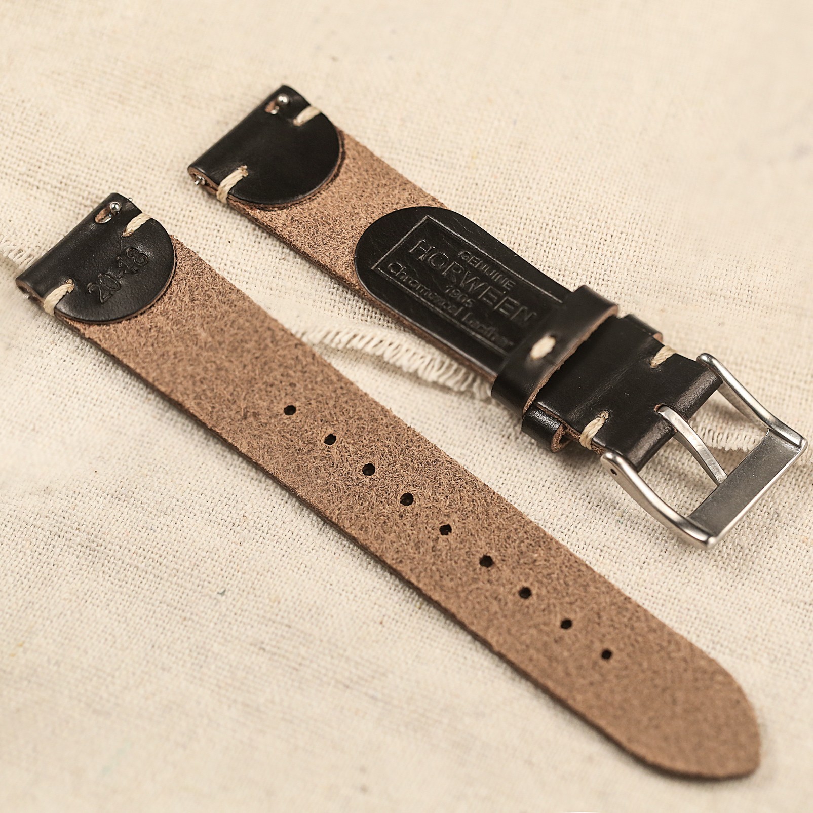 Horween US Chromexcel Black Leather Watch Strap Soft Wrap Handmade Leather Straps 18mm 20mm 22mm